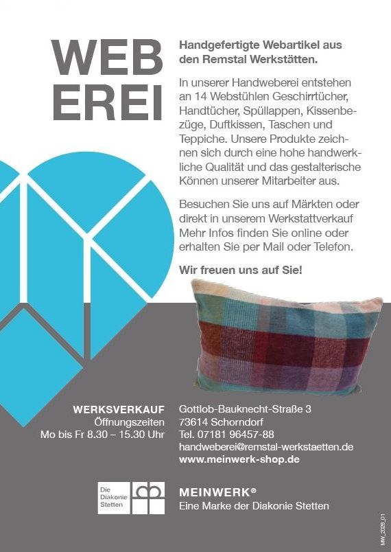 Infos und Kontakt zur Handweberei – Postkarte MEINWERK - Rückseite