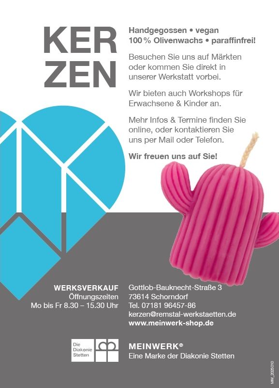 Infos und Kontakt zur Herstellung und Verkauf von Kerzen – Postkarte MEINWERK – Rückseite Infos und Kontakt zur Herstellung und Verkauf von Kerzen – Postkarte MEINWERK – Rückseite