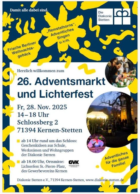 Plakat Adventsmarkt der Diakonie Stetten am 28.11.2025